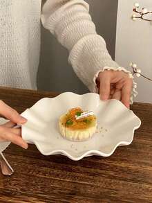 1pc/2pcs White Porcelain Wave Rim Plate, Minimalist INS Style Ceramic Dish For Dessert, Appetizer, Fruit, Daily Use Kitchen Tableware & Aesthetic Home Decor - Multicolor - View 1