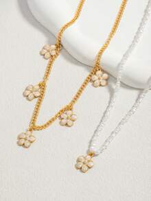 European And American Cross-Border Fashion Daily INS Style Cute Flower & Faux Pearl Necklace, Suitable For Daily, Party, Outing Wear, Gift For Friends - Gold - View 3