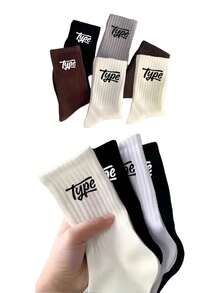 1 đôi/6 đôi/loại tất in chữ dành cho nam, cạp trung bình. - Nhiều màu - Xem 1