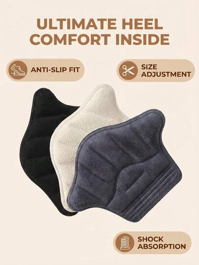 2pcs Plush Heel Grips, Soft & Comfortable Heel Cushion Pads, Adjustable For Smaller Shoes, Suitable For Sports Shoes