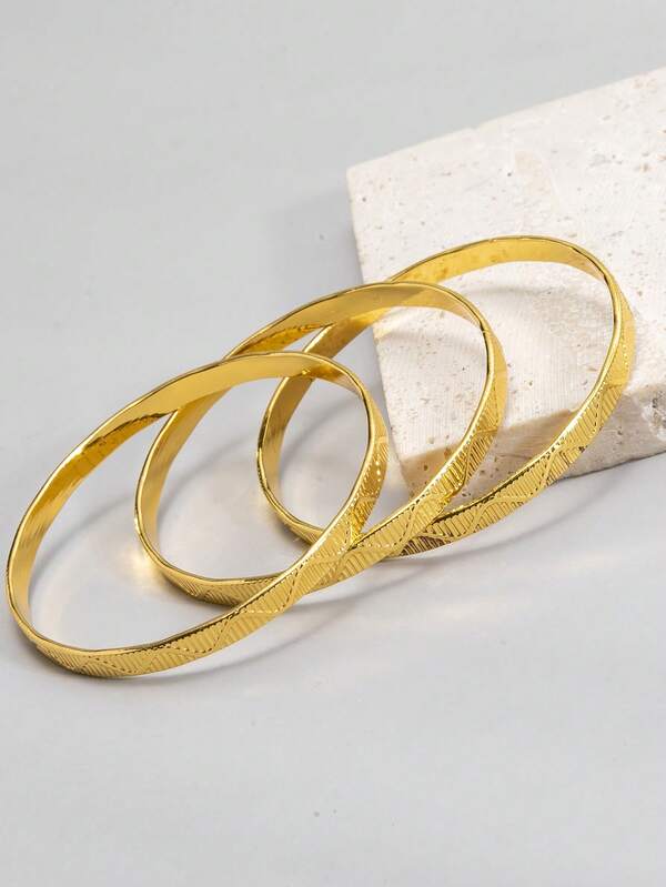 3pcs Luxury Minimalist Chic Versatile Unique Wave Pattern Stacking Bracelets