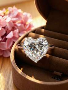 1pc Heart-Shaped Ring, Fashion Delicate Accessory, Sparkling Sweet Daily Style, Birthday Gift, Valentine's Day Gift, Daily Use (No Box) - Silver - View 5
