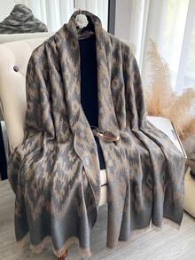 1 pezzo Elegante sciarpa con motivo geometrico jacquard e fili dorati, versatile scialle per ambienti climatizzati, accessorio per abbigliamento primaverile/autunnale, adatto per uso quotidiano - Multicolore - Visualizzare 11