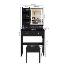 Modern Vanity Desk With LED Mirror, 3 Color Lighting & Adjustable Brightness - 3 Drawers & Storage Shelves, Built-In Power Outlet & Hair Dryer Holder, Makeup Dressing Table Set With Stool For Bedroom - US A Type Plug(110-127V) - View 11