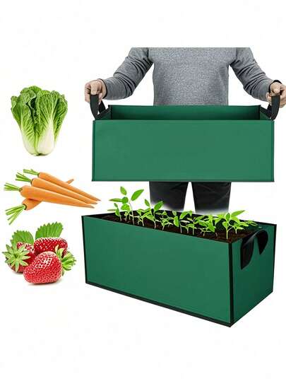 Bolsas de plantación para jardinería con asas, bolsas de plantación de fieltro de varios tamaños, macetas rectangulares para plantación y germinación, hechas de material de tela no tejida adecuadas para el cultivo de verduras, tomates, patatas, plántulas de verduras, nutrición y bolsas de crecimiento de plantas hortícolas