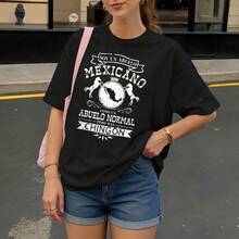 Camiseta Negra con Estampado Mexicano Abuelo Chingon para Mujer Casual - Negro - Ver 3