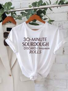 Camiseta Oversize Blanca con Estampado de Pan de Canela de 30 Minutos para Cocinar y Ocio - Blanco - Ver 2