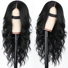 AISI HAIR Black Wig For Women, Long Wavy Lace Hairline Middle Part Synthetic Heat Resistant Wig For Daily Party-26 Inch - 黑色 - 查看 7