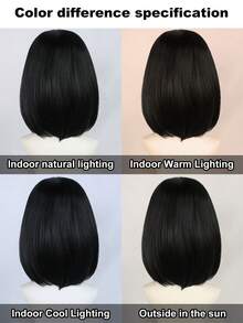 Peluca negra corta y recta de 12 pulgadas con flequillo, reflejos marrones, sintética resistente al calor de apariencia natural para uso diario de mujeres - Multicolor - Ver 10