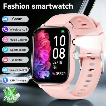 新款蓝牙通话音乐智能手表 - 1.83英寸全触控屏幕，支持计步器、多种运动模式、消息和应用通知、内置手电筒。送给男女朋友的完美礼物。