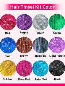 12 Colors Shiny Hair Braiding Tool Set, Heat Resistant Glitter Fairy Hair Accessories, Suitable For Women Girls Makeup Ball Cosplay - Multicolor - View 6