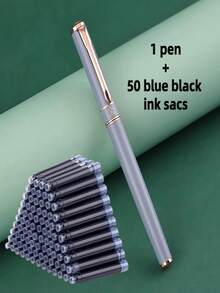 1 Pen + 50pcs Refill Cartridges Set, Minimalist Fashionable Metal Pen, Simple & Elegant, Smooth Writing, Suitable As Reward Or Holiday Gift - 51pcs Set - View 13