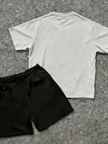 2PCS Youth Boys Y2K Set Summer Round Neck Short Sleeves And Shorts - Cross Eyes - Printed T-Shirt Set, Suitable For Boys To Return To School, Parties, Outdoors, And Travel - 灰色 - 查看 6