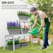 Set Of 5 Stackable Plastic Flower Pots, 59 X 21 X 16 Cm, Weather-Resistant, Suitable For Indoor And Outdoor Use, Grey - B - 查看 1