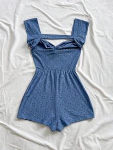 Mono de punto a rayas con cuello en pico y espalda descubierta para mujer, adecuado para fiesta, cita, San Valentín, Pascua, carnaval, té de la tarde, playa, crucero, vacaciones en la ciudad, otoño/invierno - Azul - Ver 2