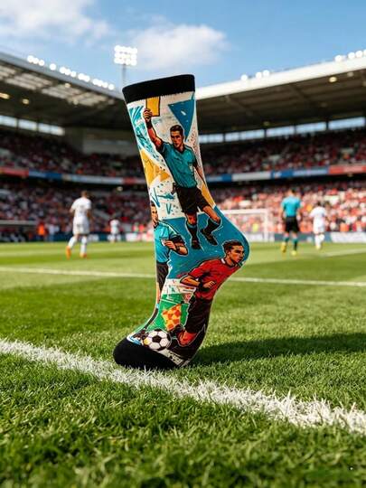 1 Pair Men's Mid-Calf Sports Socks With Football Referee Elements, Colorful Novelty Socks, Great Gift