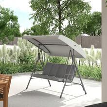 3 Seater Garden Swing Chair, Patio Rocking Bench With Tilting Canopy, Removable Cushion - Brown - View 3