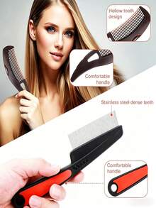 2pcs Dandruff Comb, Stainless Steel Fine Tooth Comb, Scalp Psoriasis Brush, Dandruff Brush, Head Lice Comb, Multi-Function Hair Brush For Scalp Massage, Suitable For Men, Women, And Children - Multicolor - View 3