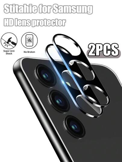2pcs Personalized Lens Protector Covers, Black Silkscreen Decoration, Durable High-Hardness Tempered Glass Lens, High-Definition Photography Without Image Quality Loss, Effectively Reduces Fingerprint And Oil Accumulation, Water-Resistant And Easy To Clean, Suitable For Home, Office, Outdoor Travel And Other Scenarios. Compatible With Samsung Galaxy A13/A54/A55/A35/A16/A54/A15/A14/S26/S25/S24/S23 FE/S25FE/S24FE/S23FE/S26+/S25+ Series.