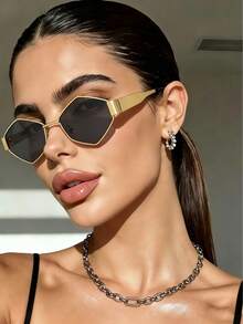 Bộ 2 kính mắt thời trang mùa hè, gọng kim loại hình oval cổ điển, phụ kiện thời trang đường phố thường ngày dành cho cả nam và nữ. - 2 viên kim cương tròn màu xám - Xem 4