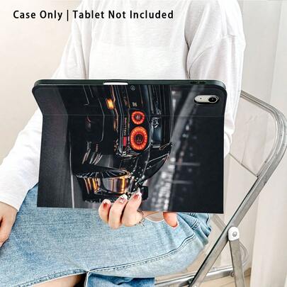 1pc Flip Cover Tablet Protective Case With Pen Slot, Compatible With Samsung A9/A9+/S9/S9FE/A11/A11+/S11/S10 FE/S10 FE+/S10 Lite, Also Fits Apple A16 2025, Air 11/13, M3 2025, Mini 7 A17, Pro 2024, Honor, Matepad Se 11, , And Other Popular Models, Black Racing Car Pattern, Auto Sleep/Wake Function, Suitable For Back To School, Valentine's Day, Holiday Gifts