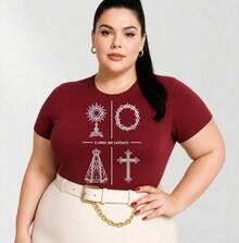 Blusa Camiseta Feminina Estampada Religião É Lindo Ser Catolica Moda Gospel - bordô - Visão 3