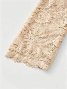 女士蕾丝拼接长袖衬衫，蕾丝袖设计，修身剪裁，适合休闲外出、约会、派对、夜店、时尚街头/嘉年华、万圣节装扮。优雅成熟女性连衣裙，性感迷人。 - 杏色 - 查看 3