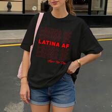 Camiseta Negra con Estampado Latina AF para Mujer Casual Verano - Negro - Ver 3