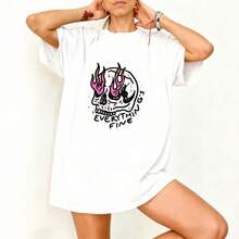 Camiseta Oversize Blanca con Calavera y Llamas Todo Bien para Verano - Blanco - Ver 3