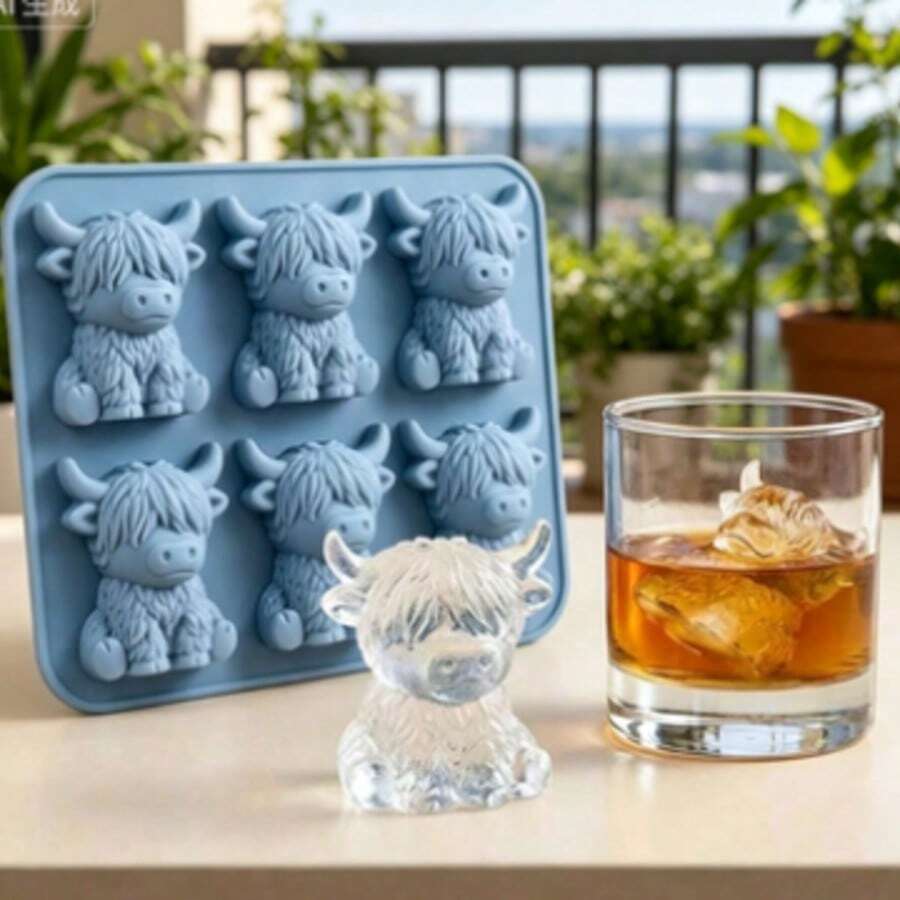 3D可爱奶牛造型硅胶托盘，适用于威士忌鸡尾酒和烘焙，也可用于复活节和节日装饰。 - 彩色 - 查看 1