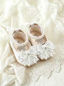 Newborn/Infant Girls' Mary Jane Flats - Newborn Infant Prewalker Shoes Soft Rubber Sole Princess Wedding Christening Crib Shoes - White - View 9
