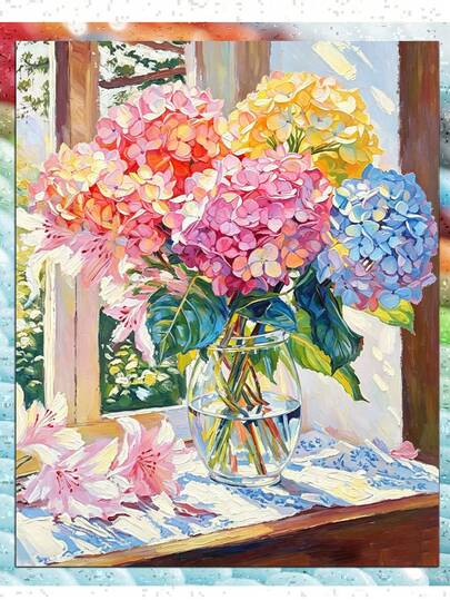 Kits de pintura de diamantes de hortensias para adultos - Kits de arte de diamantes de flores para adultos, Pintura de diamantes 5D de flores, Pintura de diamantes de flores de perforación completa, Arte y manualidades con gemas