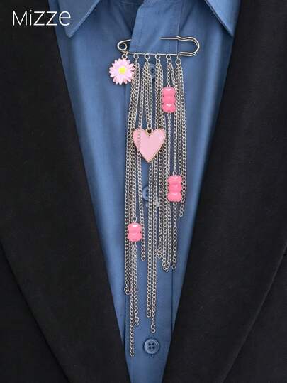 Accesorio de estilo dulce y fresco de la era Y2K, broche largo con borlas, con margarita de plata brillante con dopamina y corazón para primavera y verano