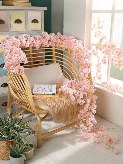 Artificial Cherry Blossom Garland, Silk-Like Hanging Sakura Vine For Wedding Party Home Decor, Pink Trailing Flower Vine, Silk-Like Sakura Vine For Wedding, Party, Home, Garden, Arch, Indoor Decoration