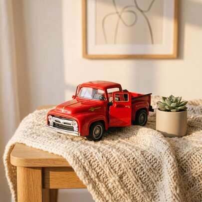 Modelo de juguete de camioneta pickup estadounidense retro a escala 1:38 - Decoración de vehículo vintage clásico, adecuado como regalo de cumpleaños/festivo para niños y niños, se puede usar como decoración de escritorio coleccionable (3 colores: blanco/rosa/rojo)