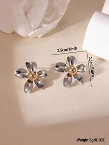 1 par de pendientes de botón con diseño de hoja y pétalo de flor minimalista de metal, pendientes elegantes y únicos para mujeres - Multicolor - Ver 4