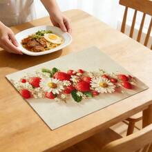 1/2/4/6/8/300pcs Strawberry Theme Placemat Set. Made Of 100% Polyester, Size 12 Inches * 18 Inches/30cm * 45cm. Machine Washable Polyester Placemats, Heat-Resistant, Stain-Resistant, Waterproof, And Easy To Clean. Suitable For Spring Home Decor, Household Essentials, Kitchen Supplies, And Family Gatherings. - Multicolor - View 10