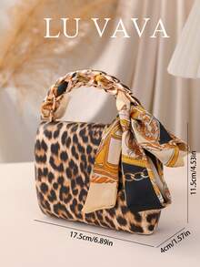 LU VAVA Polyester Leopard Print Evening Handbag With Threaded Metal Handle, Party Wedding Banquet Fashion Clutch (Leopard) - Multicolor - View 2