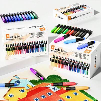 WIZBEE GEL STICK Set, Artist Pigment Crayons, 72 Unique Colors, Water Soluble, Creamy, And Odorless, Use On Paper, Wood, Canvas And More