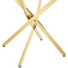 A Luxurious Yet Lightweight Round Dining Table, 88 Cm In Diameter. A Simple Table With A Tempered Glass Top And Silver Metal Frame, Ideal For Small Apartments, Homes, And Dining Rooms. Seats 2-4 People. - 金色 - 查看 6