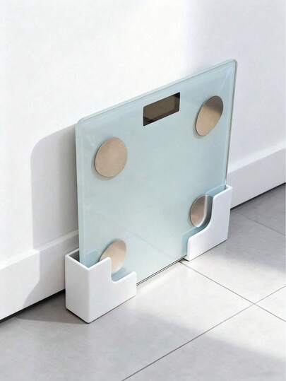 浴室/厨房橱柜置物架，带智能秤 - 无需钻孔，包含粘合剂/安装配件，白色现代设计，带重量传感器，耐用塑料材质，节省空间，上层和下层储物空间，适合存放卫生纸、毛巾、药品 - 非常适合小型浴室