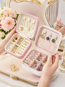 1 hộp đựng trang sức tối giản, hộp đựng trang sức PU di động, hộp đựng trang sức du lịch mùa hè, hộp đựng trang sức mini, thích hợp đựng bông tai, dây chuyền, nhẫn, v.v., có thể dùng để trưng bày và cất giữ trang sức, hộp đựng trang sức dung tích lớn, thích hợp để đựng bông tai, nhẫn, dây chuyền, vòng tay, phụ kiện làm móng, quà tặng Ngày của Mẹ, Giáng sinh, Halloween, hộp đựng đồ dùng cho nữ, vật dụng cần thiết khi đi du lịch, hộp đựng đồ dùng ký túc xá, hộp đựng trang sức du lịch quà tặng Ngày Valentine. - Nhiều màu - Xem 9