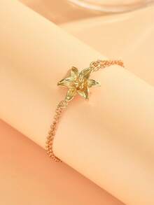 1件优雅波西米亚风金色花朵装饰脚链，时尚花卉饰品，适合女性日常佩戴、约会、海滩拍照。 - 金色 - 查看 4