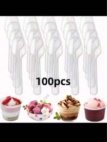 100pcs Transparent Plastic Mini Spoons, Suitable For Desserts, Ice Cream, Jelly, Pudding, Yogurt Tasting, Appetizers, Family Gatherings, Picnics, Restaurants And Kitchens - Transparent - View 1