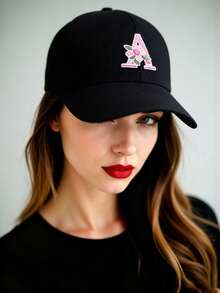 1pc Customized A-Z Letter Women's Baseball Cap, Casual Sun Protection Hat, Adjustable Lightweight Baseball Cap, Fashionable Dad Hat, Essential For OOTD, Sports And Beach,Holiday,Travel - Black - View 4