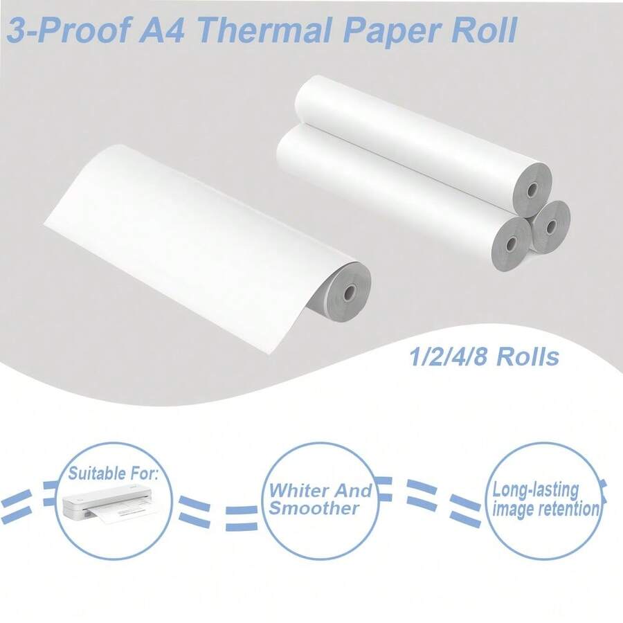 1/2/4/8 Rollen 3-fach A4 Thermodrucker Papierrollen, 21,08 cm breit, schnell trocknend, kompatibel mit den meisten tragbaren Thermodruckern auf dem Markt - Übersicht 1