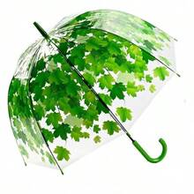 Summer Minimalist Straight Handle Umbrella, Ins Style Popular Long Umbrella, DIY Umbrella, Maple Leaf Transparent Umbrella - Yellow - View 6