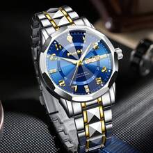 Men's Luxury Watch With Large Dial, Luminous Hands & Dual Date Display - Analog Wristwatch, Stainless Steel Suitable For Business, Professional & Casual Attire - Golden Watch For Men - Golden and Silvery - View 7
