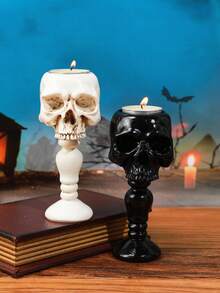 1pc Vintage 3D Skull Candle Holder Resin Candle Cup Base Home Decor Prop, Standing Skull Halloween Decor Candle Holder Incense Burner, Interesting Retro Gift, Rustic Outdoor Decor, Room Decor, Party Decoration, Day Of The Dead Decor, Suitable For Home Decor, Photography Props, Etc. - Multicolor - View 4