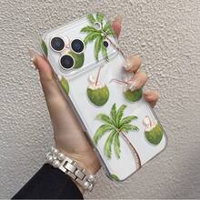 1 pièce Coque de téléphone transparente antichoc, coque souple en TPU avec motif peint UV de palmier et jus de noix de coco, convient pour IPhone7/8/7PLUS/8PLUS/X/XS/XR/XSMAX/11/11PRO/11PROMAX/12/12PRO/12PROMAX/12MINI/13/13PRO/13PROMAX/13MINI/14/14PRO/14PROMAX/14PLUS/15/15PRO/15PROMAX/15PLUS/16/16pro/16promax/16PLUS/17/17pro/17promax/AIR - Multicolore - Voir 4